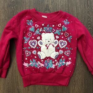 Vintage Adorable Girls Red Teddy Bear Sweater